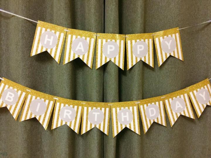 happy birthday with stripes letters banner