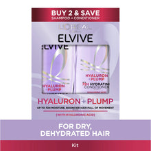 Load image into Gallery viewer, L'Oreal Paris Elvive Hyaluron Plump Squeeze Hydrating Shampoo Conditioner Kit, 72Hr Intense Moisture