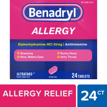 Load image into Gallery viewer, Benadryl Ultratabs Antihistamine Cold & Allergy Relief Tablets, 24 Count