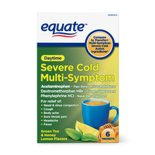 Load image into Gallery viewer, Equate Daytime Severe Cold and Flu Relief, Green Tea and Honey Lemon Flavors, 6 Packets