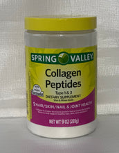 Load image into Gallery viewer, Spring valley powder COLLAGEN Peptides hair, skin & nails 9 oz (255g)