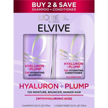 Load image into Gallery viewer, L'Oreal Paris Elvive Hyaluron Plump Squeeze Hydrating Shampoo Conditioner Kit, 72Hr Intense Moisture