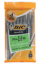 Load image into Gallery viewer, BIC Round Stic Xtra Life Ballpoint Pens, Medium Point (1.0mm), Black, 8-ct. Pack