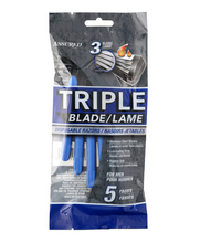 Load image into Gallery viewer, Assured Men's 3-Blade Disposable Razors, 5-ct.