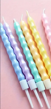 Load image into Gallery viewer, 6-Pack Macaron Glitter Paraffin Wax Cake Candles, Twisted Spiral Design, Single-Wick
