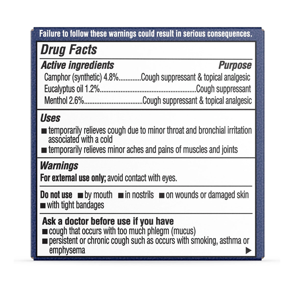 Equate Vaporizing Rub Topical Analgesic & Cough Suppressant Ointment, 1.76 oz
