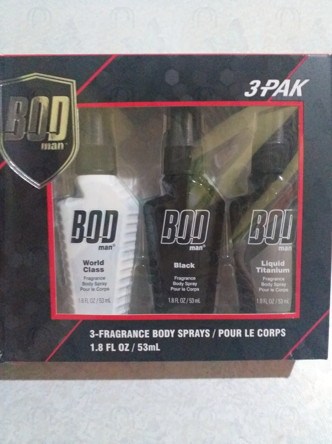 Bod Man Body Spray Pack of 3 Styles, Black Ma Aida