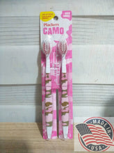 Load image into Gallery viewer, Plackers Camouflage 2-Pack Soft Toothbrushes For Kids Value Pack (PINK CAMO)