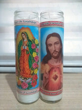 Load image into Gallery viewer, Religious Candles Sacred Heart Of Jesus and virgin de Guadalupe candles