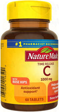 Load image into Gallery viewer, Nature Made Vitamin C 1000 mg Time Release Tablets with Rose Hips, 60 Count to Help Support the Immune System