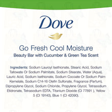 Load image into Gallery viewer, Dove Beauty Bar Soap Go Fresh Cool Moisture, Cucumber and Green Tea Scent, 3.75 Oz / 106g (Pack of 10)