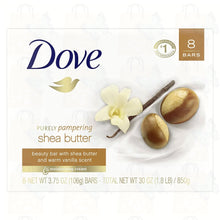 Load image into Gallery viewer, Dove Purely Pampering Moisturizing Beauty Bar Soap With She Butter and Vanilla Scent 8 Bars Soap 30 Oz(850g)