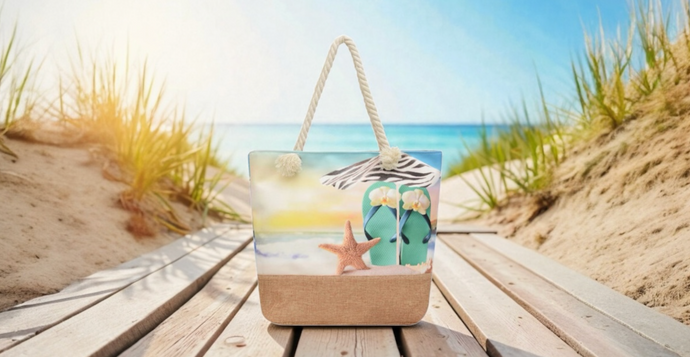 Printed Beach Bag Fashionable Women’s Canvas Bag with Rope