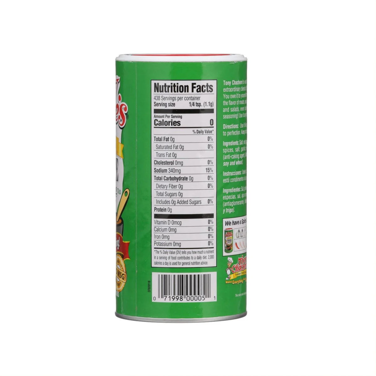 Tony Chachere's, Cajun, Creole, Original Seasoning, 17 Oz, Shelf Stable, Nut Free, No MSG
