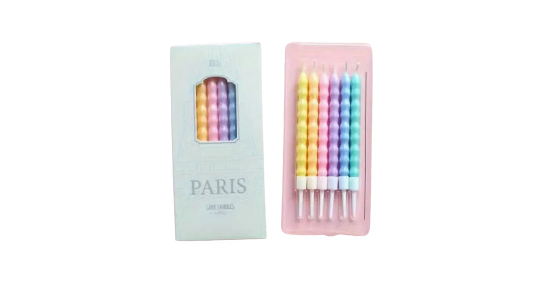 6-Pack Macaron Glitter Paraffin Wax Cake Candles, Twisted Spiral Design, Single-Wick