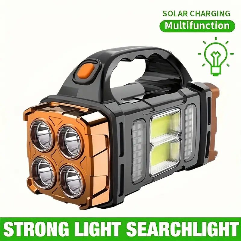Versatile Solar-Powered Flashlight with 1500mAh Rechargeable Battery, USB Charging & Red Light - Perfect for Camping, Fishing & Outdoor Adventures