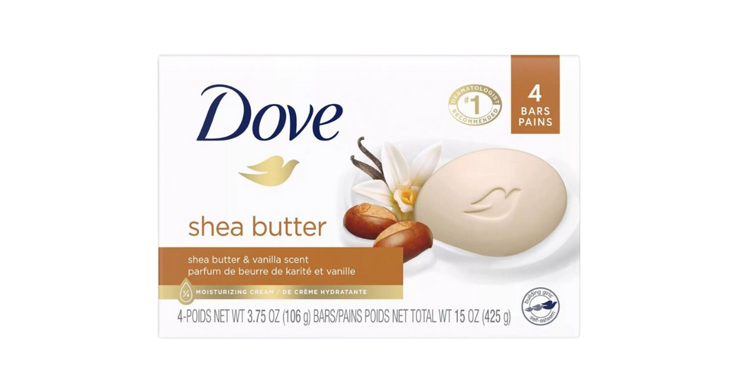 Dove Beauty Bar Soap Shea Butter w/ Vanilla Scent, 3.75 oz 4 Bars