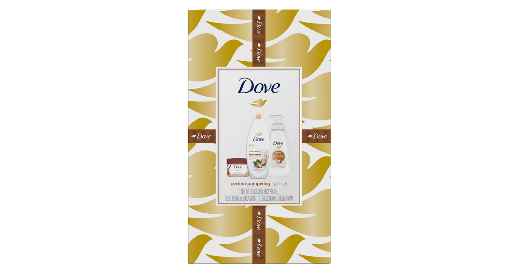 Dove Perfect Pampering Bath and Body Giftset with Polish, Wash, and Shower Foam, 3 Count