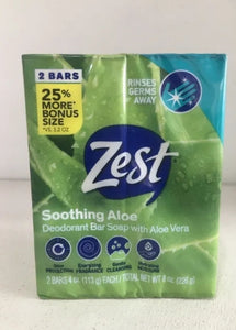 ZEST Soothing Aloe Deodorant 2 bar soap with aloe vera (226g) U.S.A