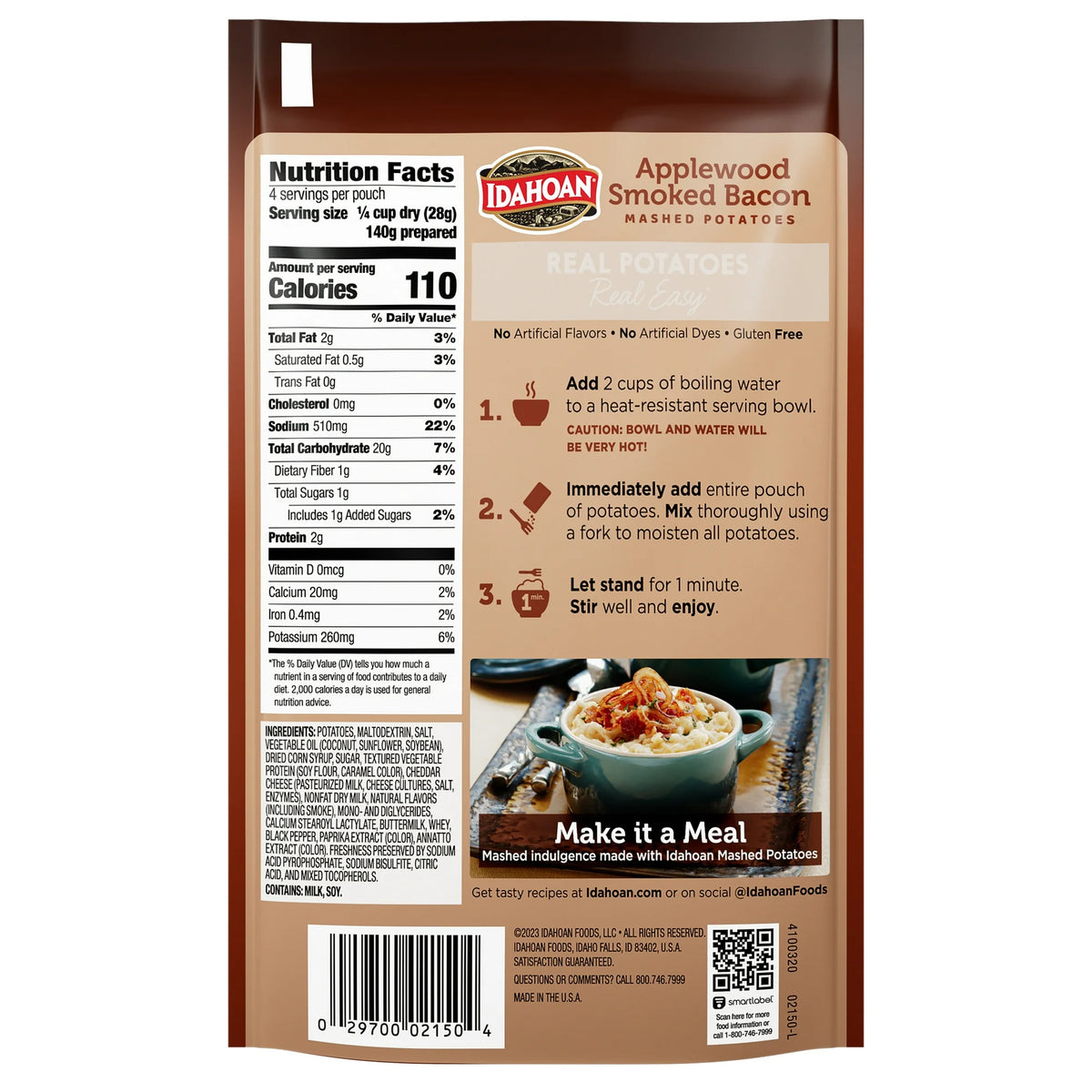 Idahoan Applewood Smoked Bacon Mashed Potatoes Side Dish, 4 oz