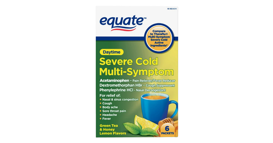 Equate Daytime Severe Cold and Flu Relief, Green Tea and Honey Lemon Flavors, 6 Packets