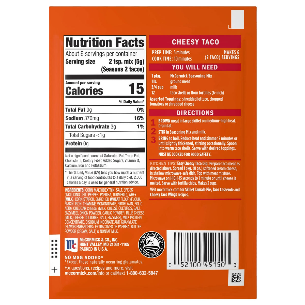 McCormick Cheesy Taco Seasoning Mix, 1.12 oz Packet