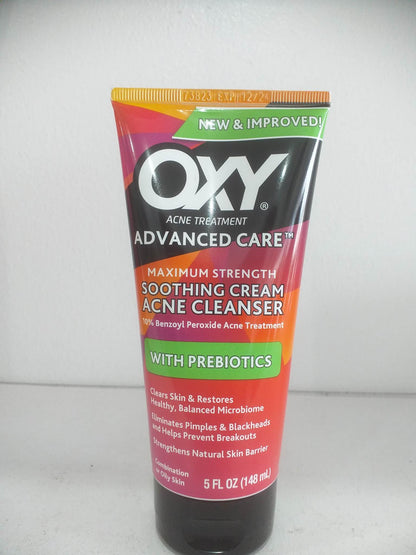 OXY Advanced Care Soothing Cream Acne Cleanser with Prebiotics, 5 fl oz Tube (48ml)