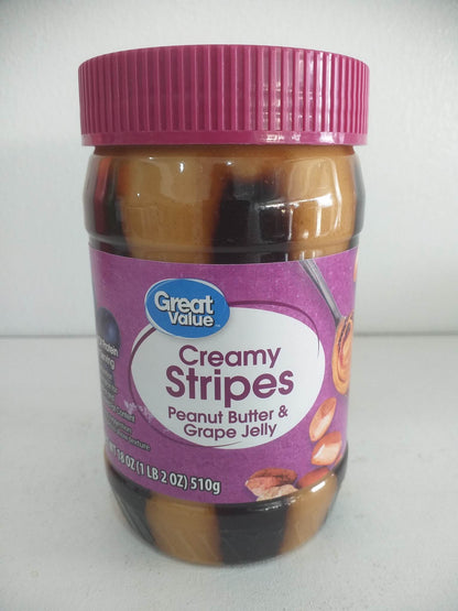 Great Value Creamy Stripes Peanut Butter & Grape Jelly, 18 oz (510g)