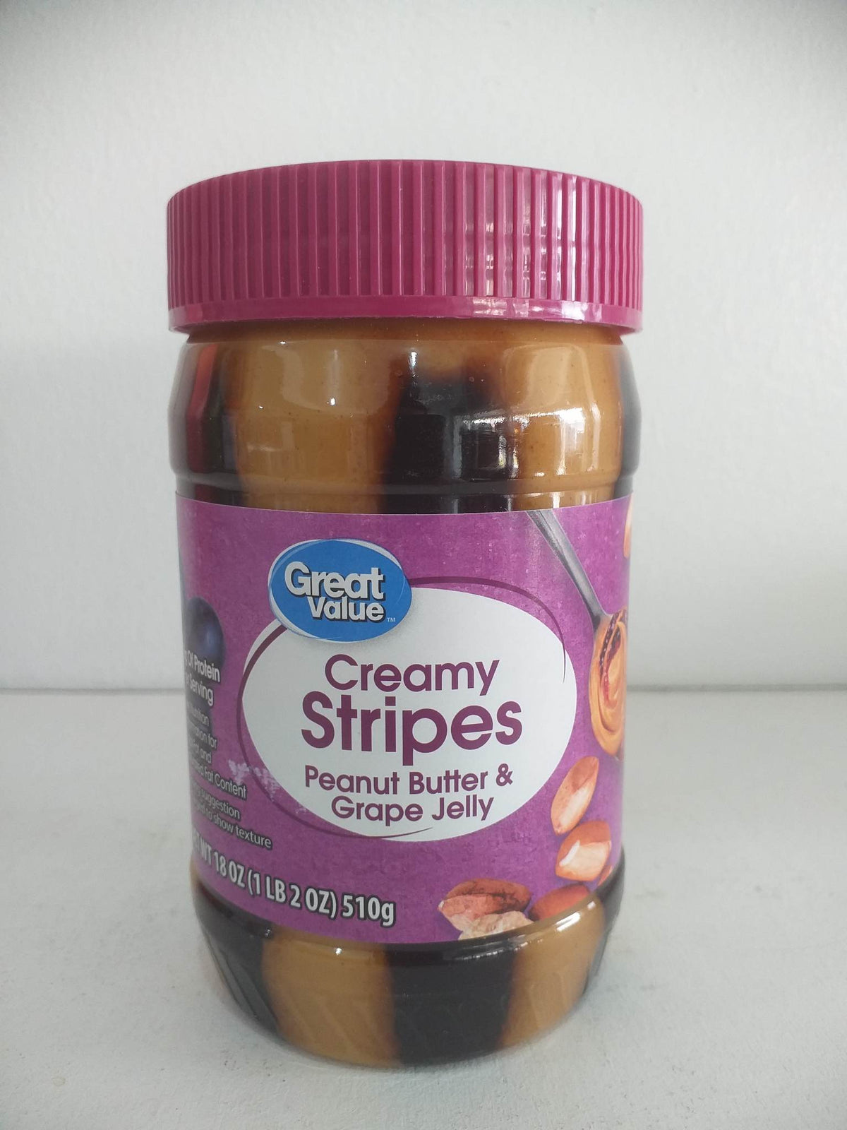Great Value Creamy Stripes Peanut Butter & Grape Jelly, 18 oz (510g)
