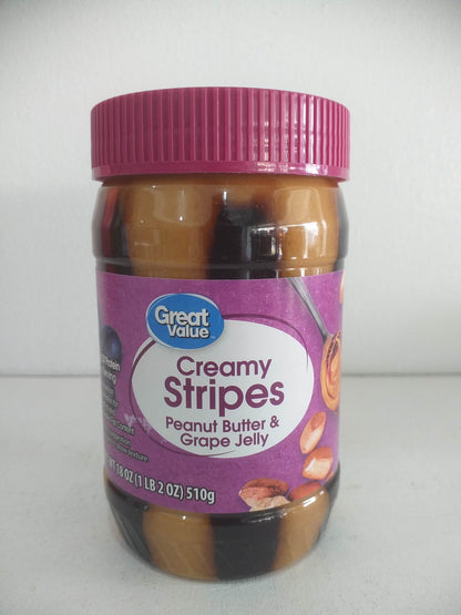 Great Value Creamy Stripes Peanut Butter & Grape Jelly, 18 oz (510g)