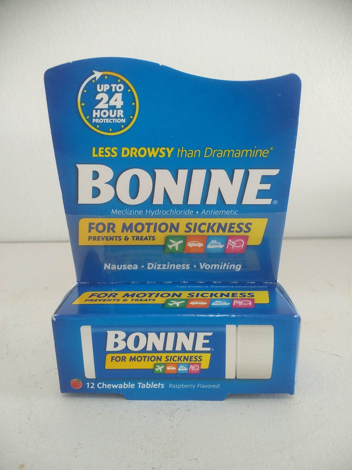 Bonine Motion Sickness and Nausea Relief Travel Pack, Chewable Tablets, Raspberry, 12 Ct