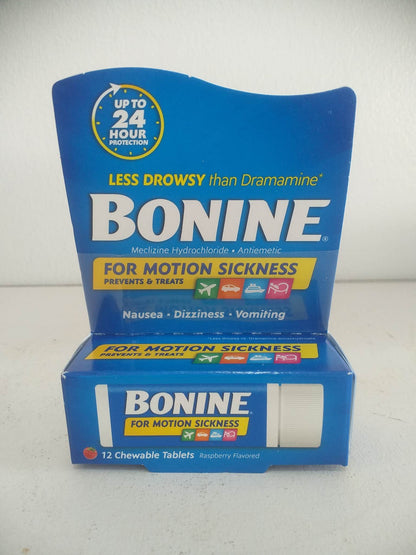 Bonine Motion Sickness and Nausea Relief Travel Pack, Chewable Tablets, Raspberry, 12 Ct