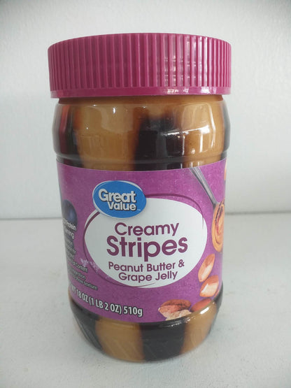 Great Value Creamy Stripes Peanut Butter & Grape Jelly, 18 oz (510g)