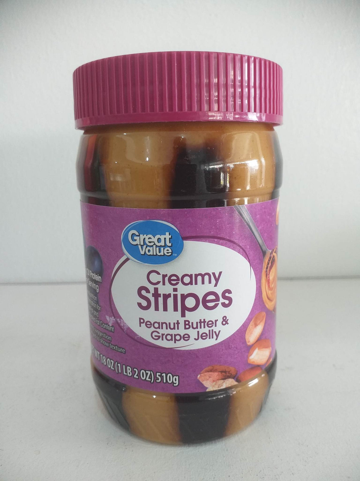 Great Value Creamy Stripes Peanut Butter & Grape Jelly, 18 oz (510g)