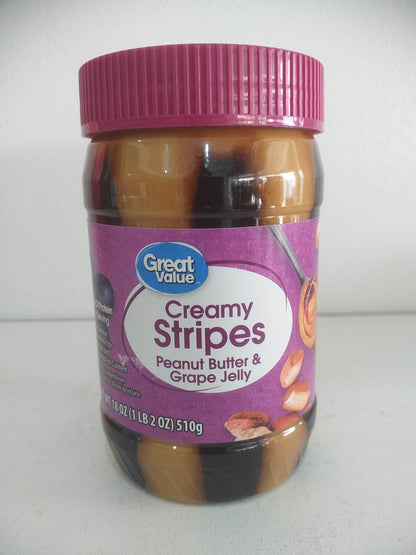 Great Value Creamy Stripes Peanut Butter & Grape Jelly, 18 oz (510g)