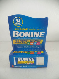 Bonine Motion Sickness and Nausea Relief Travel Pack, Chewable Tablets, Raspberry, 12 Ct