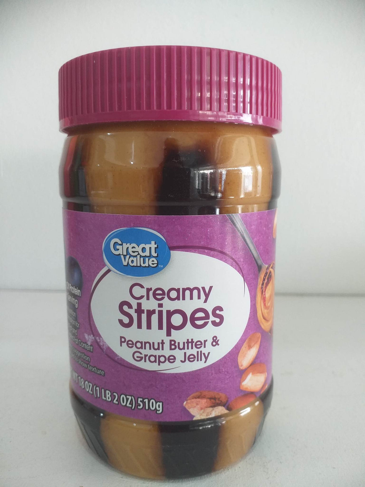 Great Value Creamy Stripes Peanut Butter & Grape Jelly, 18 oz (510g)