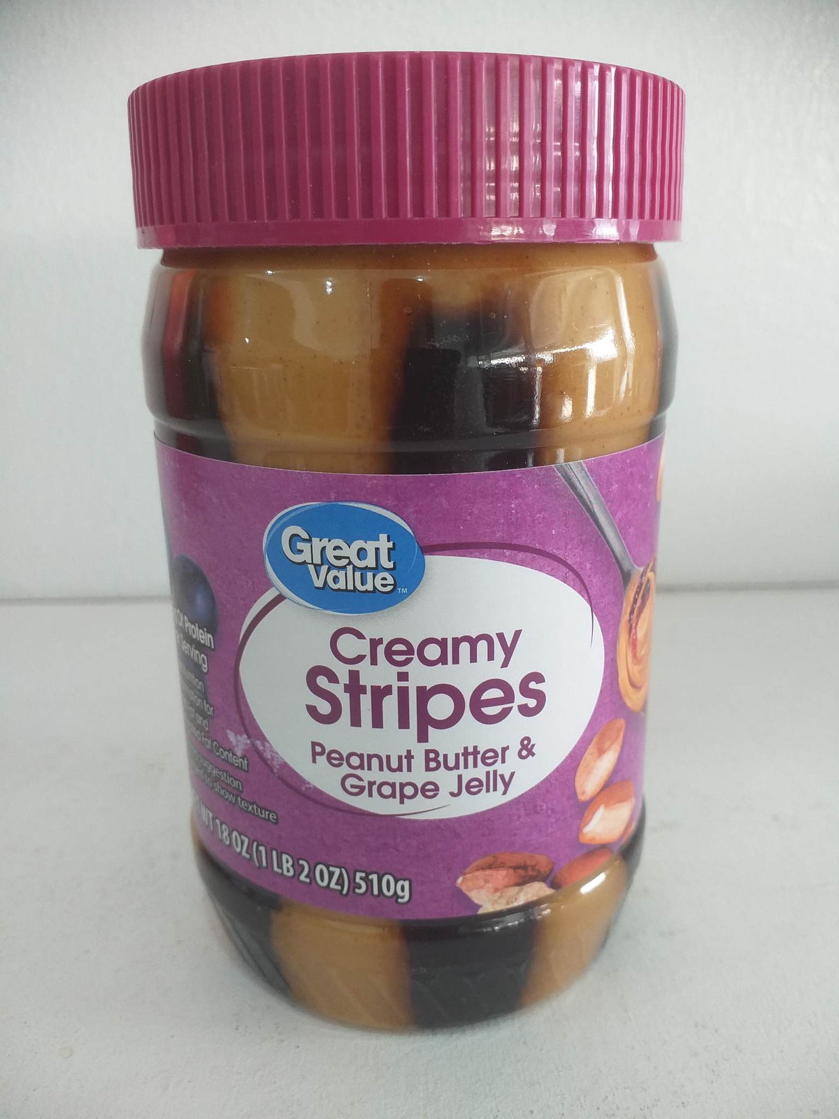 Great Value Creamy Stripes Peanut Butter & Grape Jelly, 18 oz (510g)