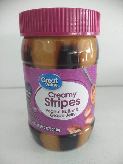 Great Value Creamy Stripes Peanut Butter & Grape Jelly, 18 oz (510g)