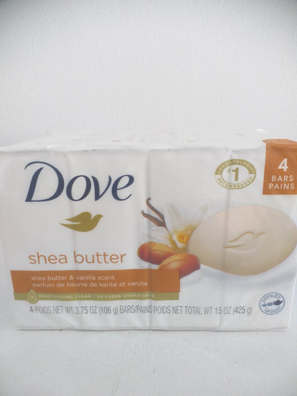 Dove Beauty Bar Soap Shea Butter w/ Vanilla Scent, 3.75 oz 4 Bars