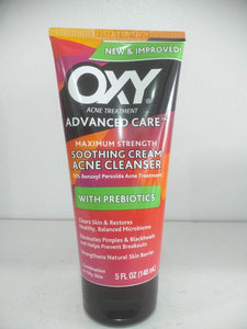 OXY Advanced Care Soothing Cream Acne Cleanser with Prebiotics, 5 fl oz Tube (48ml)