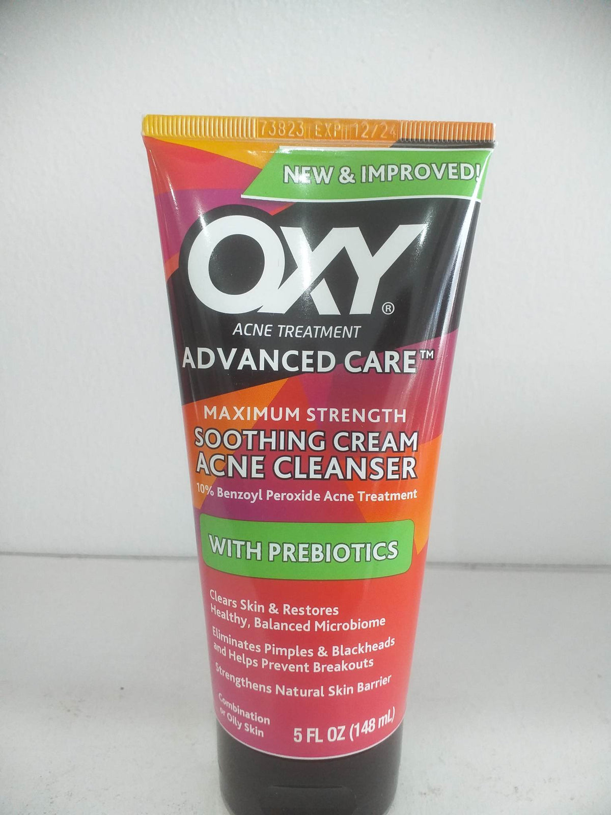 OXY Advanced Care Soothing Cream Acne Cleanser with Prebiotics, 5 fl oz Tube (48ml)