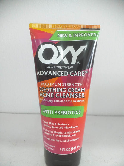 OXY Advanced Care Soothing Cream Acne Cleanser with Prebiotics, 5 fl oz Tube (48ml)