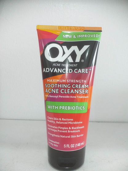 OXY Advanced Care Soothing Cream Acne Cleanser with Prebiotics, 5 fl oz Tube (48ml)