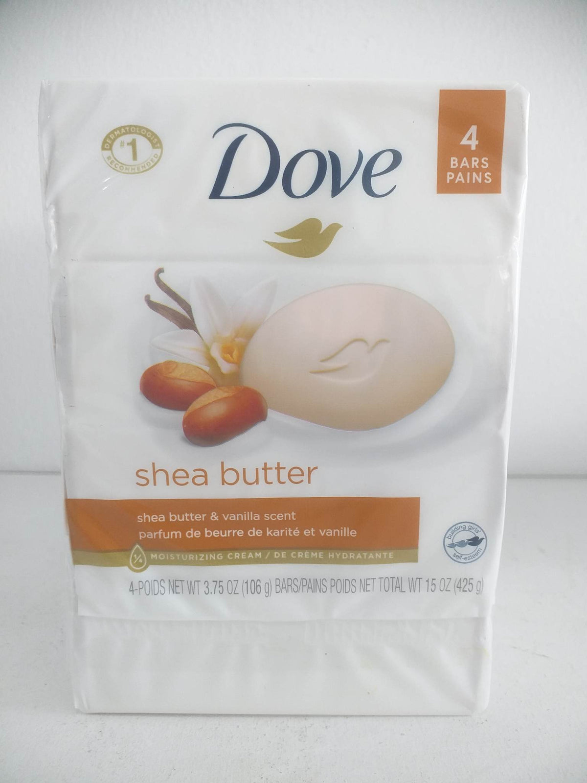 Dove Beauty Bar Soap Shea Butter w/ Vanilla Scent, 3.75 oz 4 Bars