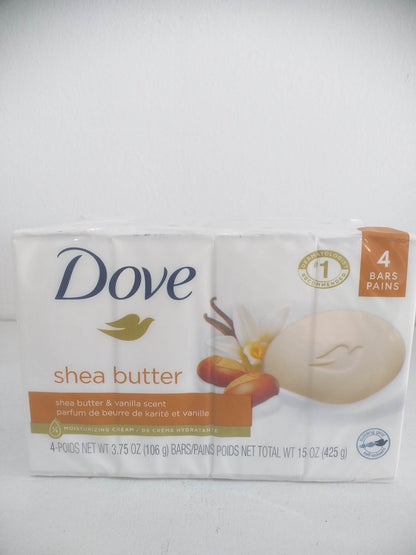 Dove Beauty Bar Soap Shea Butter w/ Vanilla Scent, 3.75 oz 4 Bars