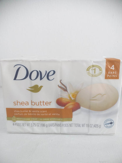 Dove Beauty Bar Soap Shea Butter w/ Vanilla Scent, 3.75 oz 4 Bars