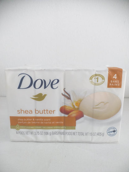 Dove Beauty Bar Soap Shea Butter w/ Vanilla Scent, 3.75 oz 4 Bars