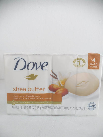 Dove Beauty Bar Soap Shea Butter w/ Vanilla Scent, 3.75 oz 4 Bars