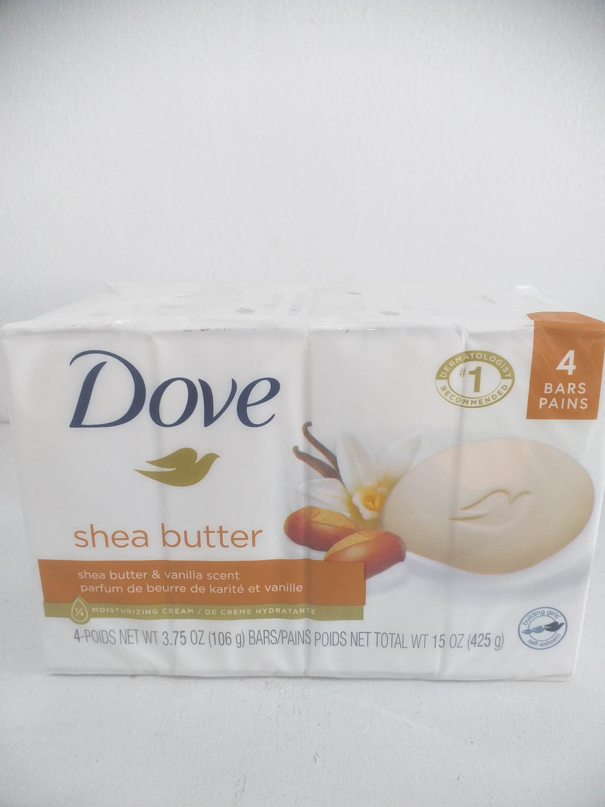 Dove Beauty Bar Soap Shea Butter w/ Vanilla Scent, 3.75 oz 4 Bars